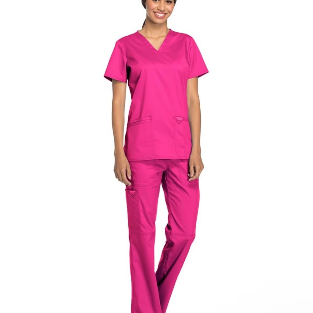 New Cherokee workwear scrub set 2XL ELECTRIC PINK V-Neck Top WW620 & Pants WW110